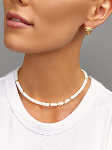 Nialaya Women's Necklace Shell Choker with Gold Details Shell Choker with Gold Details 15 Inches / 38.1 cm WNECK_269